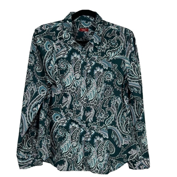 Talbots Haberdashery Paisley Cotton Button Down Shirt Medium Forest Green - Picture 1 of 11